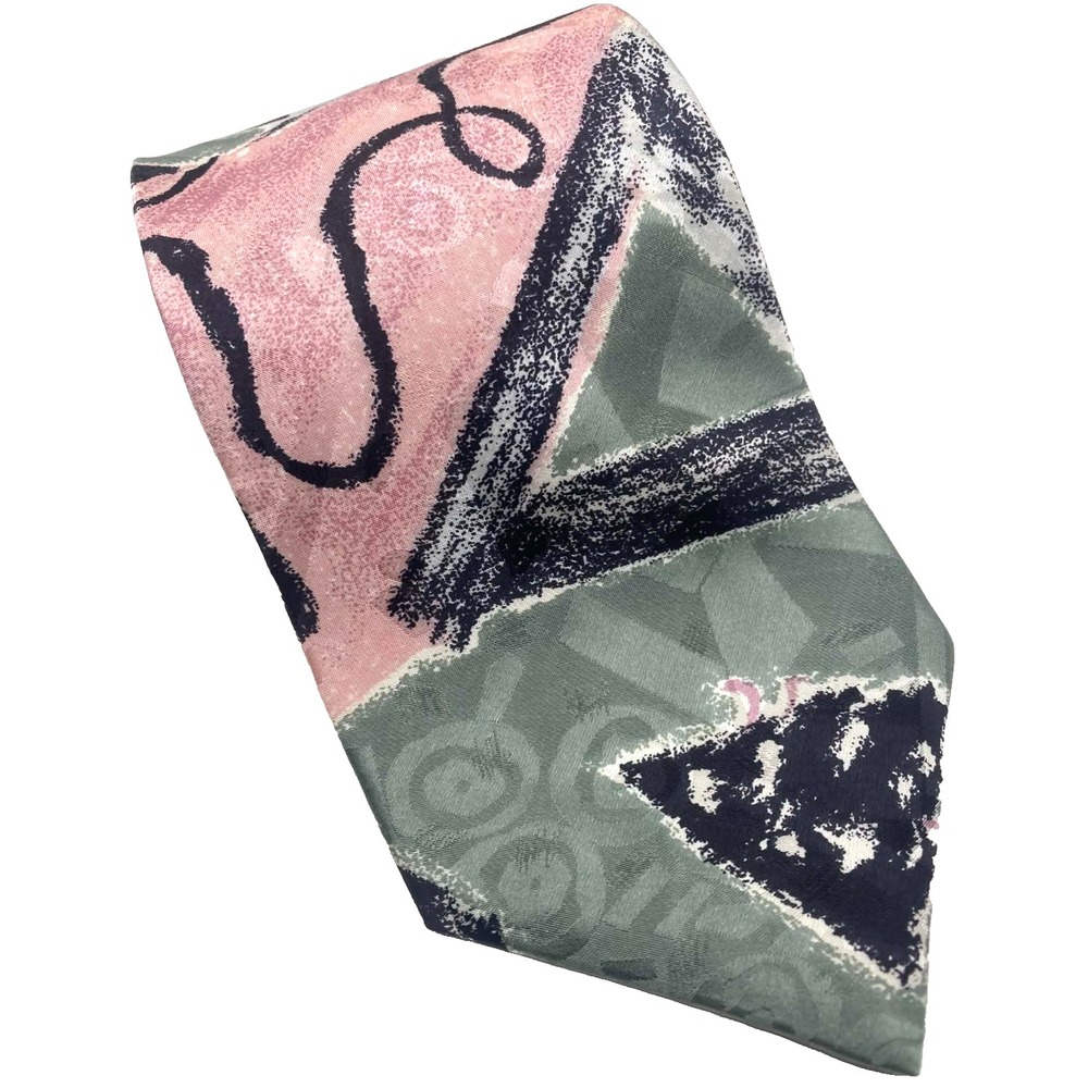 Bugatti Men's 100% Silk Italian Necktie Necktie green pink black abstract 80s 90